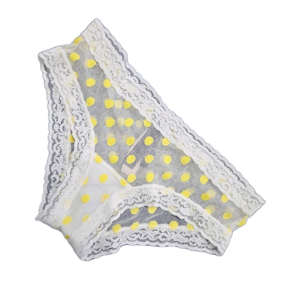 Victoria's Secret Panty Women XS White Yellow The Lacie Polka Dot Mesh 2013 NWT